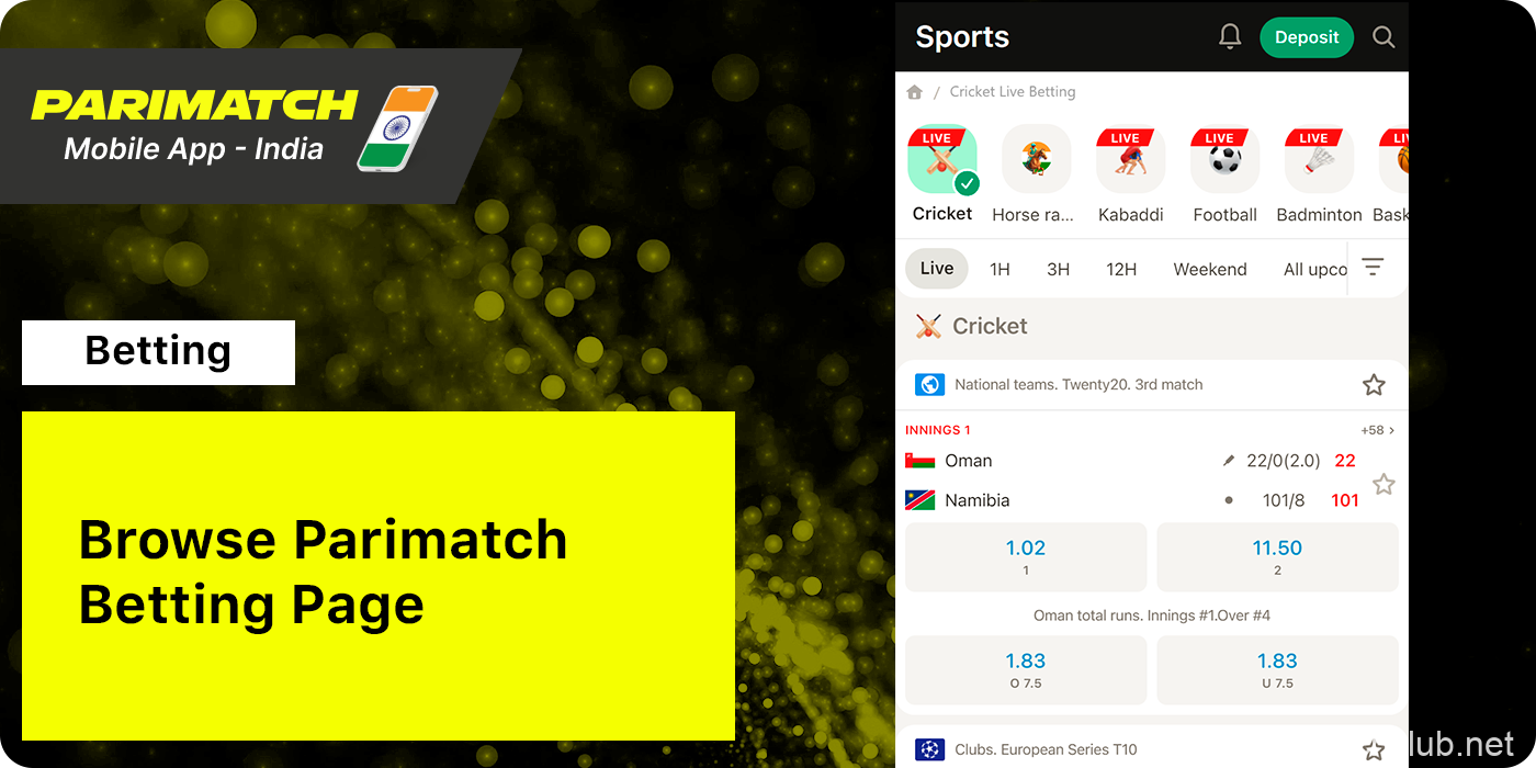 Open Parimatch App Betting Page